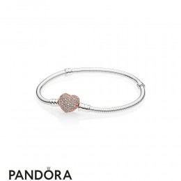 Pandora Bracelets Classic Sterling Silver Bracelet Pandora Rose Pave Heart Clasp Jewelry