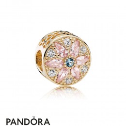 Pandora Nature Charms Opulent Floral Charm 14K Gold Multi Colored Crystals Clear Cz Jewelry