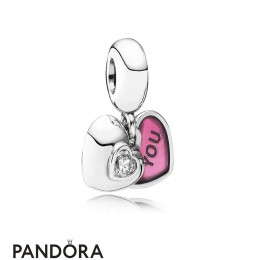 Pandora Valentine's Day Charms You Me Two Part Pendant Charm Clear Cz Fuchsia Enamel Jewelry
