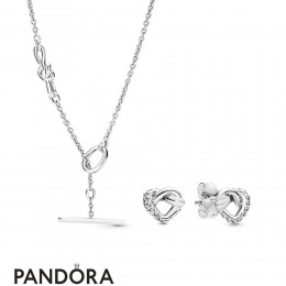 Women's Pandora Knotted Hearts Necklace And Earring Set Jewelry