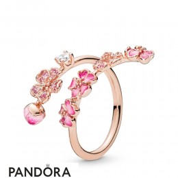 Women's Pandora Peach Blossom Flower Branch Ring Jewelry