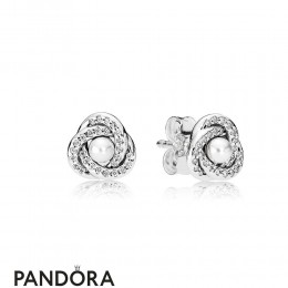 Pandora Earrings Luminous Love Knots Stud Earrings White Crystal Pearl Jewelry