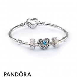 Women's Pandora December Signature Heart Birthstone Charm Bracelet Set Jewelry