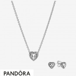 Women's Pandora Elevated Heart Necklace & Earrings Set Jewelry