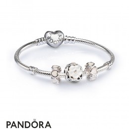 Women's Pandora Luminous Floral Openwork Charm Bracelet Set Jewelry
