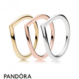 Women's Pandora Mixed Metal Wish Bone Ring Stack Jewelry