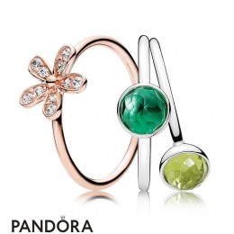 Pandora Rose Daisy And Peridot Ring Stack Jewelry