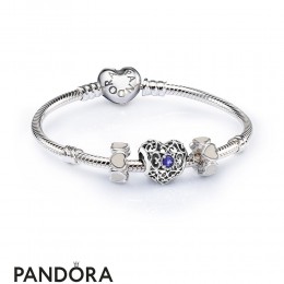 Women's Pandora September Signature Heart Birthstone Charm Bracelet Set Jewelry