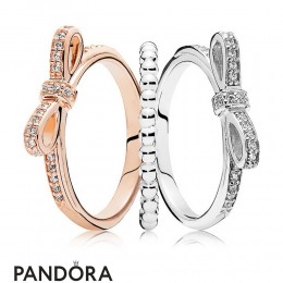 Women's Pandora Two Tone Bow Ring Stack Jewelry