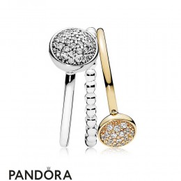 Women's Pandora Two Tone Dazzling Droplet Ring Stack Jewelry