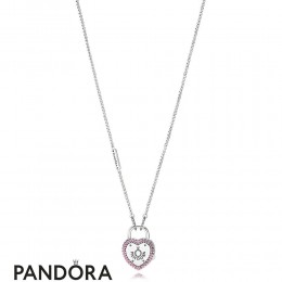 Women's Pandora Lock Your Promise Necklace Fancy Fuchsia Pink Jewelry